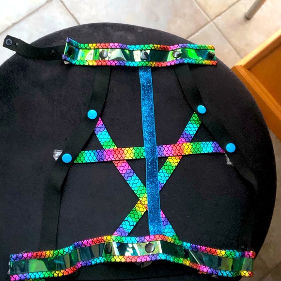Mermaid Harness - Handmade - Multicolour - Holographic Choker - Size S -Costume - Picture 5 of 5